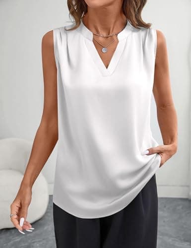Rapbin Womens Spring Fashion 2026 Summer Tops Silk Tops for Women White Shirt Womens Summer Clothes for Women Business Casual M - Thumbnail 3