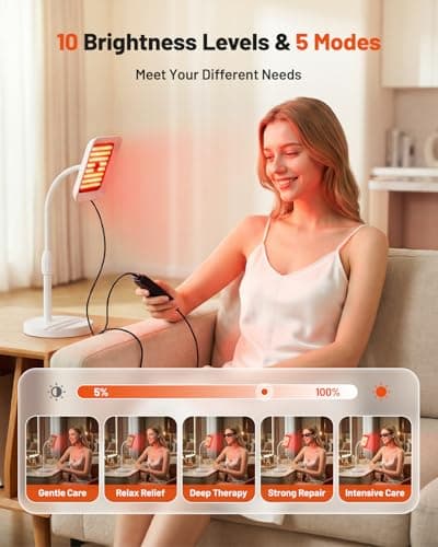 Red Light Therapy for Face and Body, 3 Wavelength 660nm 730nm 850nm Infrared Light Therapy Desk Lamp with 360°Adjustable Head & Phone Stand for Home Office Travel Portable Use, Ideal Gift for Women - Thumbnail 5