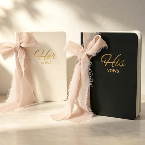 Wedding Vow Books His and Hers, Soft Touch Cover with Ribbon & Gift Box, 28 Lined Pages, Premium Elegant Keepsake for Bride & Groom Ceremony, Wedding Gift & Registry Must-Haves (Black & Ivory)