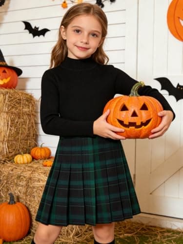 Yewsea Girls Pleated Skirt Kids School Uniform Elastic High Waist Tennis Skirts with Shorts Holiday Outfits Green Plaid Size 8 Years - Thumbnail 4