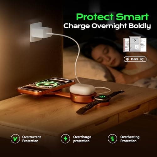 3 in 1 Charging Station for Apple Multiple Devices, Qi2.2 25W Foldable Magnetic Fast Wireless Charger Dock, Travel Charging Pad for iPhone 17/16-12 Series, Apple Watch, AirPods (45W Adapter Included) - Thumbnail 4