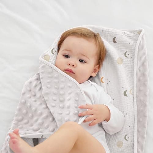 Susurration Baby Blanket for Unisex Boys Girls, Soft Nursery Minky Blanket with Muslin Cotton Front and Dotted Fleece Back, Receiving Blanket for Baby Newborn Infant, 30x40inch - Thumbnail 5