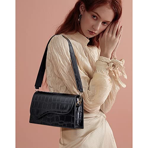 Telena Shoulder Bag for Women, Vegan Leather Women's Shoulder Purses Handbags with 2 Removable Strap Crossbody Bag Purses Crocodile Pattern Black - Thumbnail 2