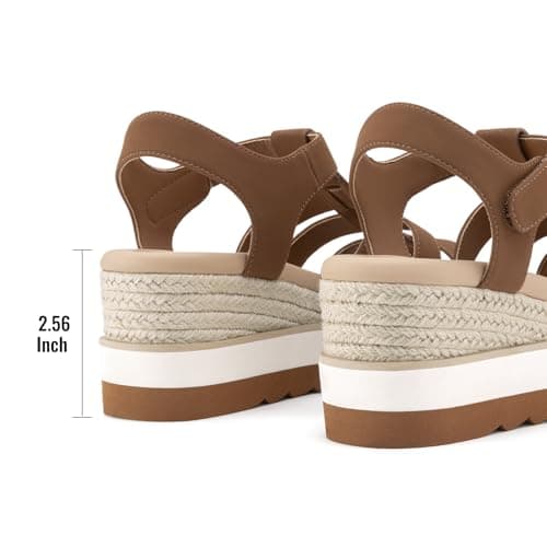 Athlefit Espadrille Low Wedge Sandals for Women Comfortable Casual Open Toe Platform Sandals for Summer Beach Vacation Brown, Size 8, SAPS2612W - Thumbnail 5
