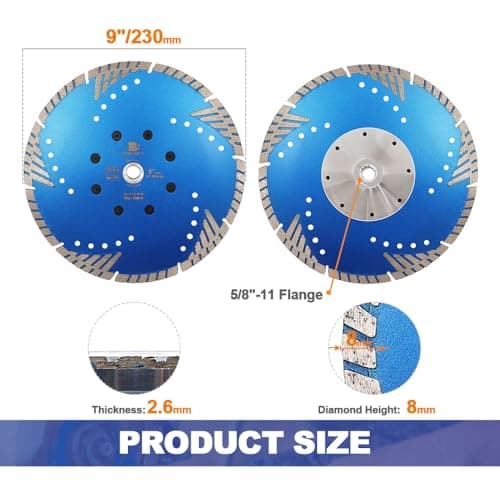 Diamond Granite Cutting Blade 9"- BRSCHNITT Diamond Saw Blade Cut Concrete,Ceramic Porcelain Tile,Granite,Marble,Masonry,Paver,Quartz Disc 5/8-11 Thread - Thumbnail 2