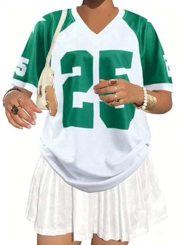 Jersey Shirts for Women Y2k Graphic Number Oversized Tees Tops V Neck Baggy Streetwear T Shirt Summer Clothes - Image 1