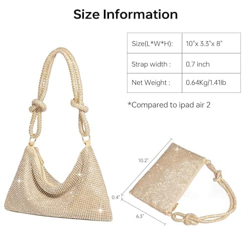 GEMIU Evening Bag Sparkle Purses for Women, Rhinestone Clutch Purse for Women Dressy Sequin Purse Gold - Thumbnail 4
