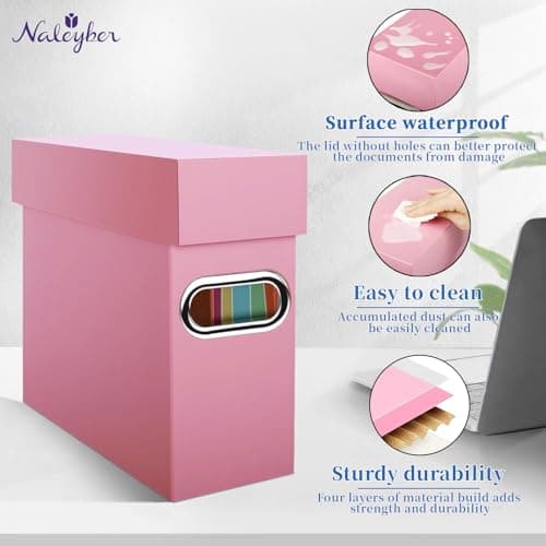 Naleyber File Organizer Box with Lid & Handle, Heavy Duty Hanging File Folder Storage Boxes for Letter Size, Portable Filing Organizer for Office, Home, Classroom, Pink 4 Pack - Thumbnail 4