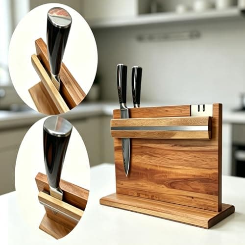 Magnetic knife holder with sharpener，Wooden strong magnet knife board，Magnetic knife holder with a large storage capacity,Storage Rack Organizer Tools No Drilling - Thumbnail 4