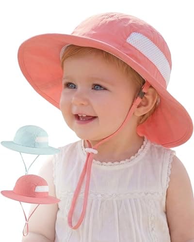 Sun Hat for Baby Boys Girls Toddler and Kids UPF 50+ with Bucket Wide Brim Summer (US, Age, 0 Months, 6 Months, Mint Green + Orange Pink) - Image 1