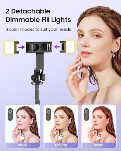 ACKIMA 53'' Selfie Stick Tripod with Light, Enhanced 4-Leg Cell Phone Stand Camera Tripod with Rechargeable Wireless Remote & 2 Fill Light, Portable Selfie Stick Travel Essentials for iPhone Android - Thumbnail 6