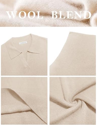 LaGracia Sweaters for Women Short Sleeve Cropped Sweater Business Casual Polo Sweaters Lightweight Wool Blend Crop Tops Spring Summer Outfits Beige 2XL - Thumbnail 6