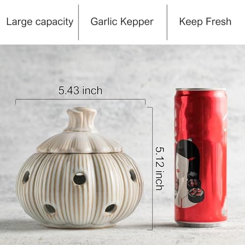 Cormomu Garlic Storage Pod Ceramic Garlic Keeper with Lid Large Garlic Container for Counter, White - Thumbnail 4