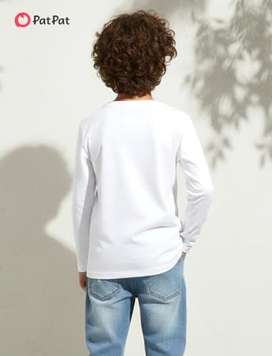 PATPAT Boys White Long Sleeve Shirt Size 15-16 Cotton Crew Neck Long Sleeve Tees White Shirts for Boy, Teen Boys Clothes - Thumbnail 5