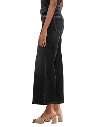 Genleck Women's Wide Leg Jeans – Trendy Cropped Loose Jeans High Waisted Stretchy Capri Denim Pants Baggy Trousers 2025 Black - Thumbnail 4