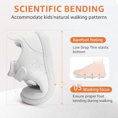 STQ Toddler Wide Toe Box Shoes Boys Girls Barefoot Tennis Sneakers First Walking Lightweight Casual Zero Drop Comfortable Athletic Running School Footwear Kid Baby All White Infant Size 4 - Thumbnail 5
