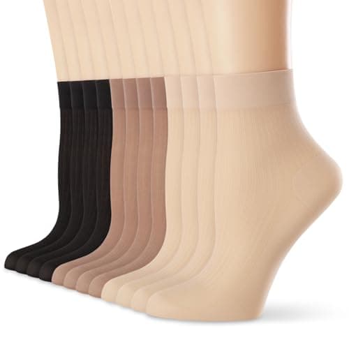 VIBCICY 12 Pairs Womens Sheer Nylon Ankle Socks,Nude Thin Tight Transparent Stockings for Women,See Through Silk with Mesh - Image 1