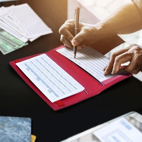 CASMONAL Checkbook Covers for Personal Checkbook Holder RFID Blocking Premium Leather Checkbook Cover for Duplicate Checks - Thumbnail 6