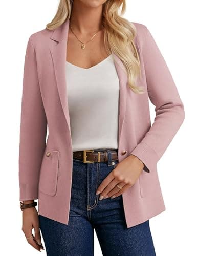 GRACE KARIN Womens Sweater Blazer Knit Business Casual 2025, Winter Clothing for Women,Long Sleeve Work Fall Jacket Pink S - Image 1