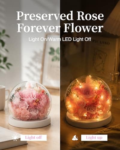 Nysunten Forever Preserved Flowers Decoration in Clear Glass Dome, Long Lasting Flowers Gift for Her, Forever Rose Gift for Mother’s Day Valentine’s Day (Pink) - Thumbnail 3
