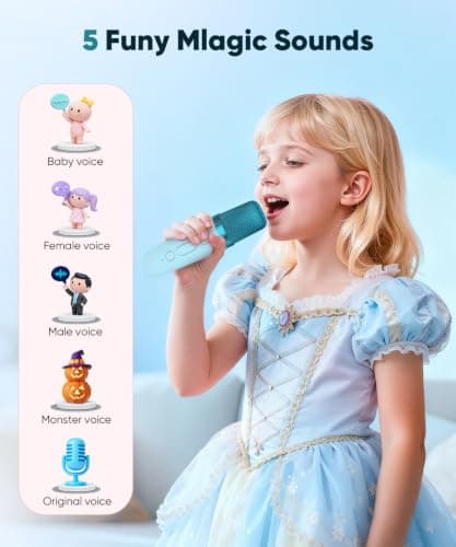 Mini Karaoke Machine Toy for Kids, Portable Karaoke Machine with 2 Wireless Microphone for 4,5,6,7,8,9,10,11,12+ Years Old Christmas Birthday Gifts Girls Boys (Blue) - Thumbnail 2