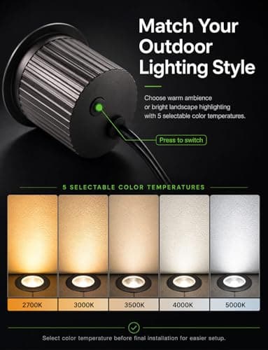 Varmtalys Low Voltage Well Lights for Landscaping - Outdoor IP67 12V LED Ground Light, 5 Color Temperature Selectable In-Ground Light, ORB Aluminum for Path House Backyard 9W 700LM 8 Pack - Thumbnail 3