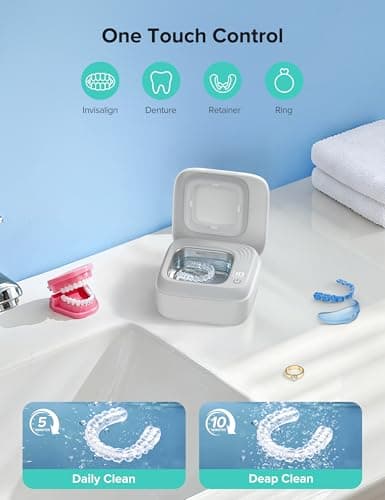Ultrasonic Retainer Cleaner, Rechargeable Retainer Cleaner Machine, 50kHz Ultrasonic Cleaner for Night Guards, Mouth Guards, Dentures, Braces, Aligner, 170ML, 2 Modes - Thumbnail 5