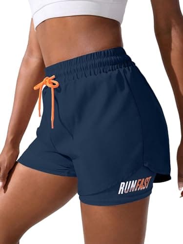 YOAKUKA Women's 2 in 1 Workout Shorts Gym Workout Yoga Running Biker Tennis Skirts Clothes Summer Navy Blue - Image 1
