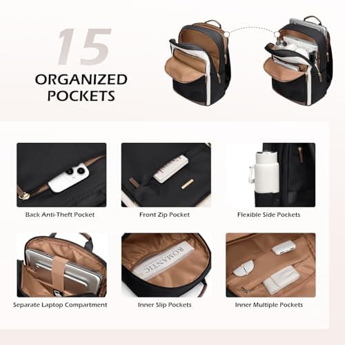 GOLF QUALITY Laptop Backpack for Women Travel Carry On Bag Weekender Business Multilayer Personal Item Backpack,16 Inch,WBlack - Thumbnail 2