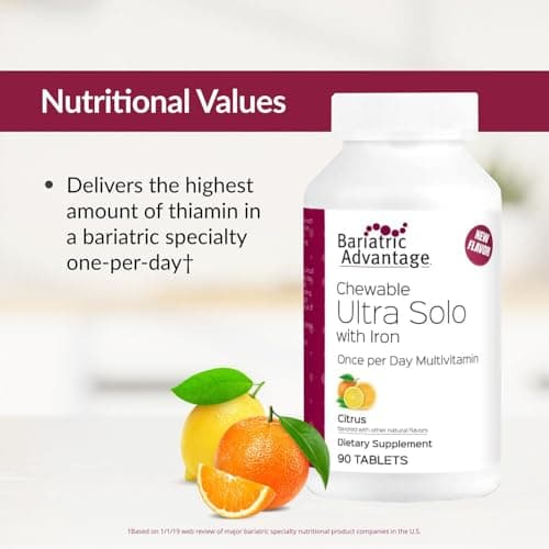 Bariatric Advantage Chewable Ultra Solo with Iron - Once-Per-Day Daily Multivitamin - for Bariatric Patients - with Thiamin, Vitamin A & More - Gluten Free - Citrus - 90 Tablets - Thumbnail 5