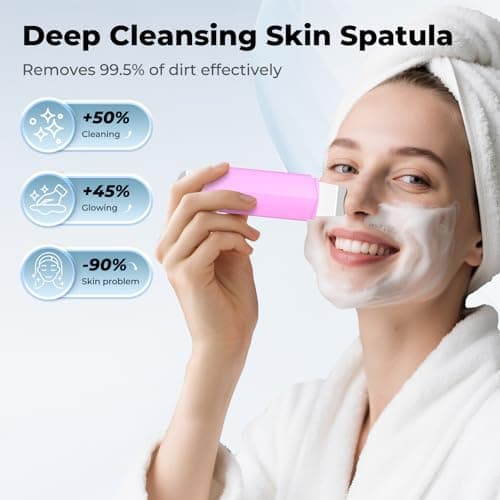 Blackhead Remover Tool Face Scrubber: PETYDOOT Double-Headed Face Spatula Skin Scrubber, Nose Pore Cleaner Blackhead Remover for Facial Deep Cleansing Skin Care Tool for Men & Women (Pink) - Thumbnail 2