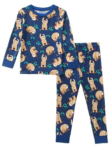 Joonberry Toddler Kids Soft Bamboo Viscose Long Sleeve Top and Pants Clothing Set–2-Piece 2-9Y Boys Girls Outfit（Sloth, 4-5Y - Image 1