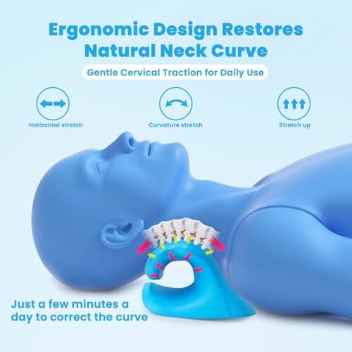Karlstruyn Neck Stretcher Cervical Traction Device, Neck Hump Corrector for TMJ Pain and Shoulder Pain Relief, Neck and Shoulder Relaxer, Ergonomic Pain Pillow for Spine (Blue) - Thumbnail 3