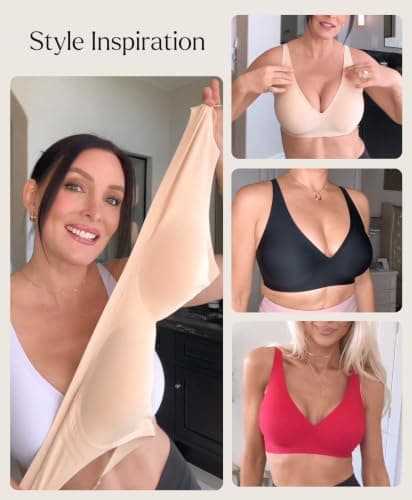Wireless Bra Pushup Bras for Women Seamless Bras with Support and Lift Comfortable Bralettes No Underwire Comfy Deep V Tshirt Bra Nude - Thumbnail 6