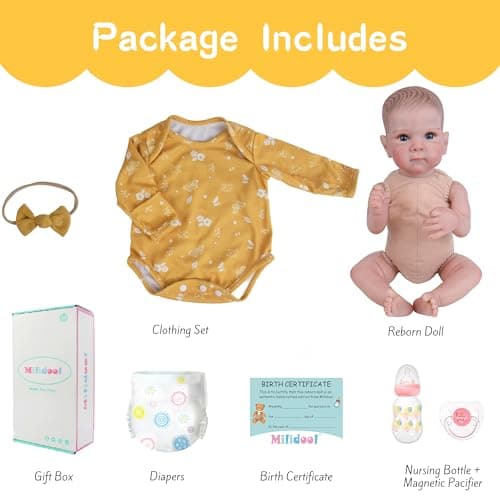Milidool Lifelike Reborn Baby Dolls - 20 Inch Newborn Baby Doll Girl with Soft Weighted Body, Cute Soft Poseable Realistic Real Life Baby Dolls with Complete Accessories for 3+ Years Old Gifts - Thumbnail 6