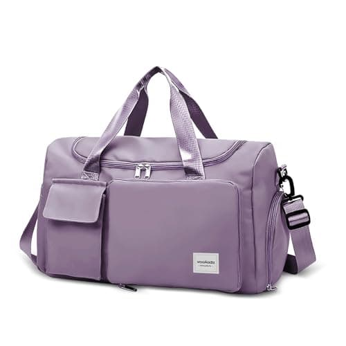 WOOMADA Foldable Travel Duffel Bag with Shoes Compartment, Overnight Bag with Wet Pocket & Trolley Sleeve, Weekender Bags for Women(A-grayish purple) - Image 1