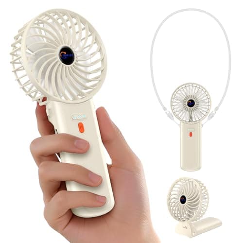J-BRAUV Portable Handheld Fan with Neck Lanyard, Beige - Image 1