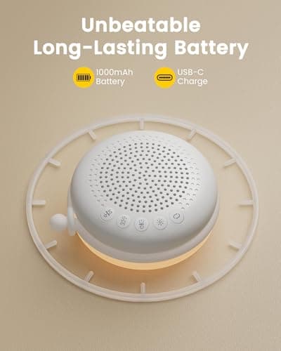 Glocusent 3-in-1 Portable Baby Sound Machine, White Noise Machine for Sleeping, Night Light & Phone Connected Speaker 34 Sounds Timing Function 1000mAh Large Battery Designed for Travel - Thumbnail 5