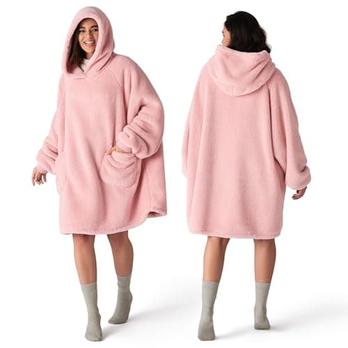 Bedsure Pink Blanket Hoodie, Wearable Blanket Hoodies as Birthday Mothers Day Gifts for Girlfriend Wife Women Men, Warm Cozy Fluffy Soft Sweatshirt Hooded Blankets With Sleeves for Women Men Adults - Image 1