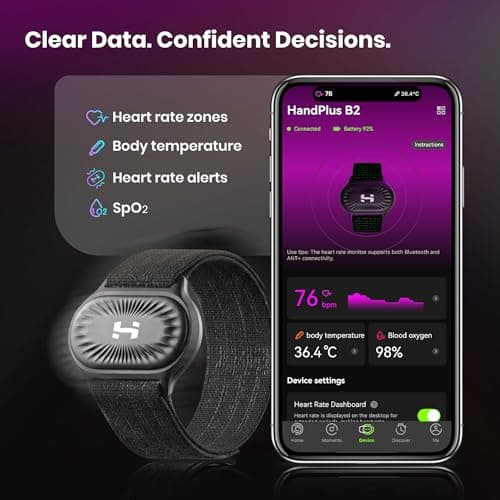 HandPlus Heart Rate Monitor, Comfort Training-Grade Optical Fitness Tracker, Advanced Optical HR with Zone Accuracy, 72h Offline Storage, Bluetooth & ANT+ for Fitness Training - Thumbnail 6