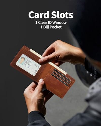 doeboe Mens Wallet - AirTag Compatible Bifold Wallet for Men, Slim Leather RFID Blocking 8-Card Holder (ID Window + Cash Pocket), Minimalist Front Pocket Gift Wallet [No AirTag Included] - Thumbnail 3