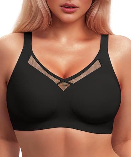Jelly Strips V Mesh Jelly Bras for Women Comfortable Wireless Bras with Support and Lift Seamless Bras No Underwire Tshirt Push Up Bra Full Coverage Bralettes Black 40C - Image 1
