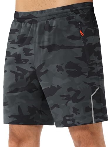 3rd hill Men's 7 inch Running Shorts with Zipper Pockets Quick Dry Athletic Gym Workout Shorts Lightweight Grey Camo L - Image 1