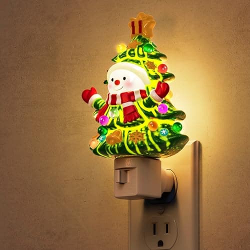 L LOHAS LED Christmas Tree & Snowman Night Light, 3000K Warm White Plug-In Night Light, Cute Resin Holiday Decor with 360° Rotatable Plug for Kids Room, Party & Home, 1 Pack
