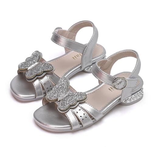 Mailaii Girls Dress Sandals Glitter Bow Open Toe Low Heel Shoes Party Wedding for Toddler Little Big Kid - Image 1