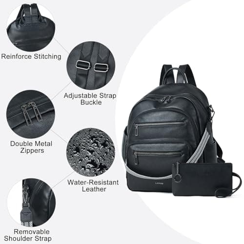 LATMAP Backpack Purse for Women Laptop Backpack, Leather Travel Back Pack Shoulder Bag Teacher College Daypack Work Handbag fits 14" Laptop, Black - Thumbnail 5
