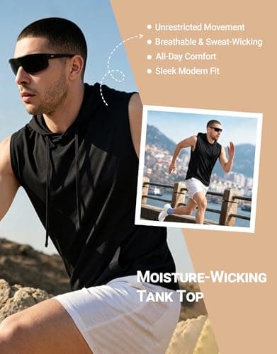 INVICTUSY Men's Sleeveless Hooded Tank Tops Workout Gym Shirts Muscle Cut Off Bodybuilding Hoodies Athletic Activewear T-Shirts Black - Thumbnail 5