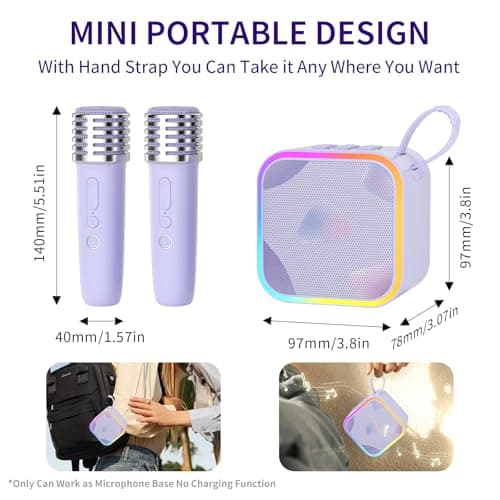 Mini Portable Karaoke Machine with 2 Wireless Mic,Home Karaoke System for Kids,Travel/Birthday Parties/Holidays,Bluetooth Speaker with Carry Handle,Ideal for Ages 3-12 - Thumbnail 6