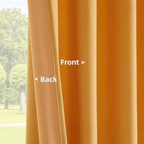 Joydeco Yellow Velvet Curtains 96 inch Length 2 Panels, Luxury Blackout Rod Pocket Thermal Insulated Window Curtains, Super Soft Room Darkening Drapes for Living Dining Room Bedroom,W52 x L96 inches - Thumbnail 4