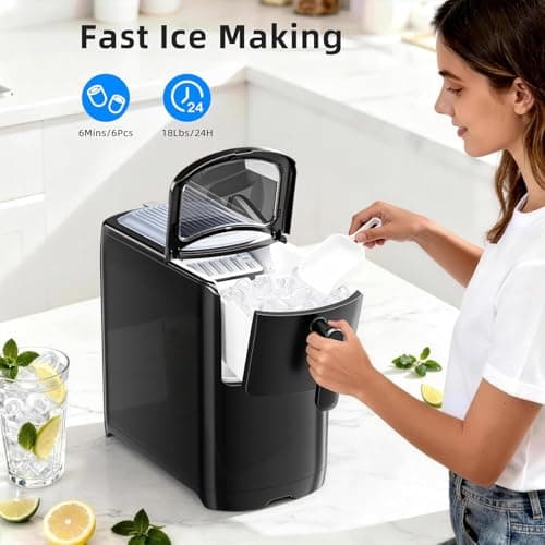 Antarctic Star Portable Ice Maker Countertop, 18Lbs/24H Self-Cleaning Ice Machine with One-Touch Operation & Ice Scoop Included, for Home Kitchen Office, Black - Thumbnail 2